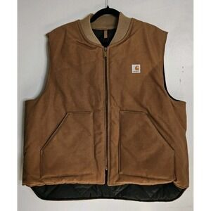 VTG Carhartt Vest Men's XXL Tan USA Made Canvas Quilt Lined Workwear VQ186